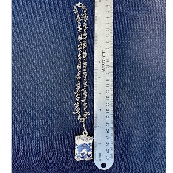 Churchill Willow China Artisan Silver Cabochon Pendant & VNTG Marcasite Necklace - Picture 8 of 17